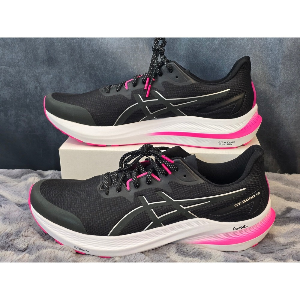 NWOT ASICS GT-2000 12 Lite-Show Black Pure Silver Running Shoes Mens 15